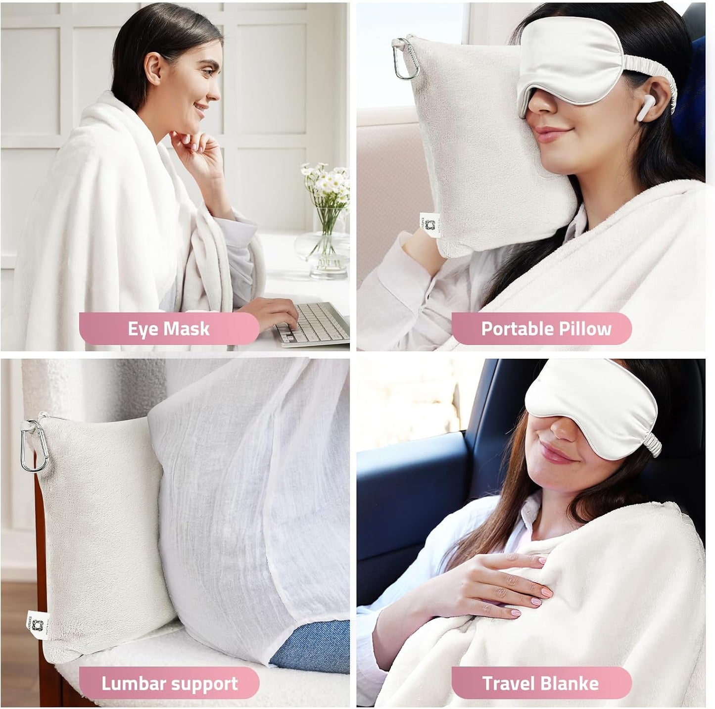 Travel Blanket Pillow,Airplane Blanket Compact with Bag Eye Mask, Ultra-Soft,Warm & Lightweight Included,Travel Essentials for Women & Men, Luggage Sleeve & Backpack Clip 65x40 in, Grey
