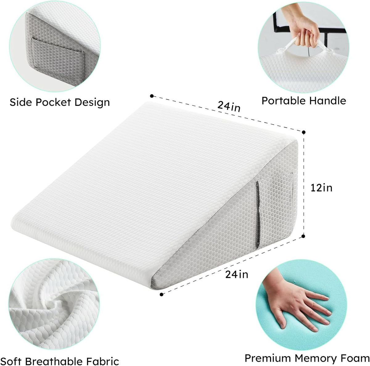 Bedluxe Wedge Pillow, 10 inch Bed Wedge Pillow for Headboard, Pillow Wedge for Acid Reflux Relief, Sleeping, Back Pain Relief, Snoring, Triangle Pillow Wedge, White/Grey