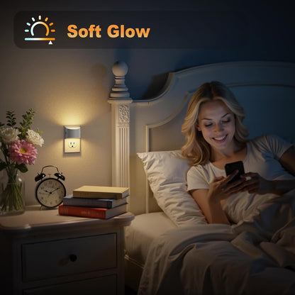 JandCase Night Light, Modern Night Lights Plug into Wall,2 Pack Dusk to Dawn Sensor Nightlight, Amber Brightness Adjustable Nightlight for Kids Bathroom Hallway Kitchen Bedroom Decor