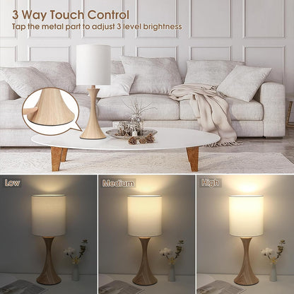 3 Way Touch Control Table Lamp, Dimmable Bedside Desk Lamp with Metal Base Modern Nightstand Lamp Stylish Grey Shade Simple Side Table Lamp for Bedroom, Living Room, Office or Den LED Bulb Included