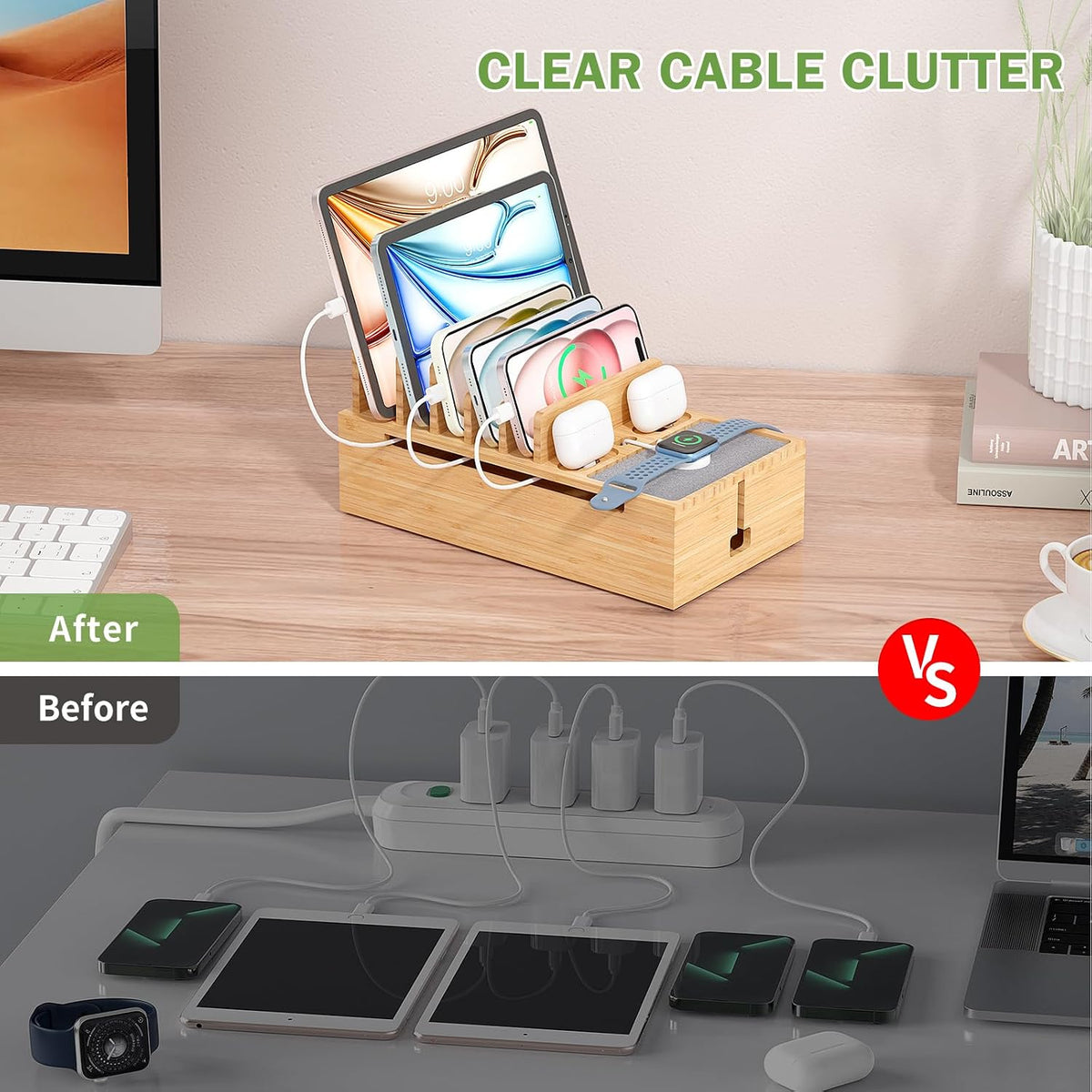 Pezin & Hulin Cell Phone Charging Station for Multi Devices-Natural Bamboo