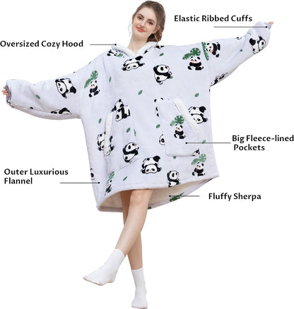 Kipswiza Wearable Blanket Hoodie Gifts for Women and Men, Oversized Cozy Warm Flannel Sherpa Hooded Blankets Sweatshirt with Giant Pockets for Adult and Teens, Dark Gray