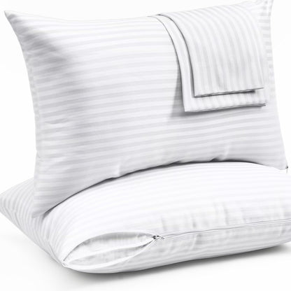 Ultra Soft Pillow Protectors with Zipper Standard Size - Set of 8 Breathable Pillow Covers - 100% Protection Against Stains, Dust & Dirt - Machine Washable (White)