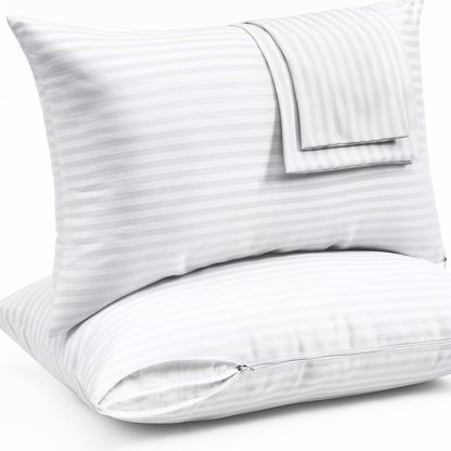 Ultra Soft Pillow Protectors with Zipper - Queen Size - Set of 4 - White