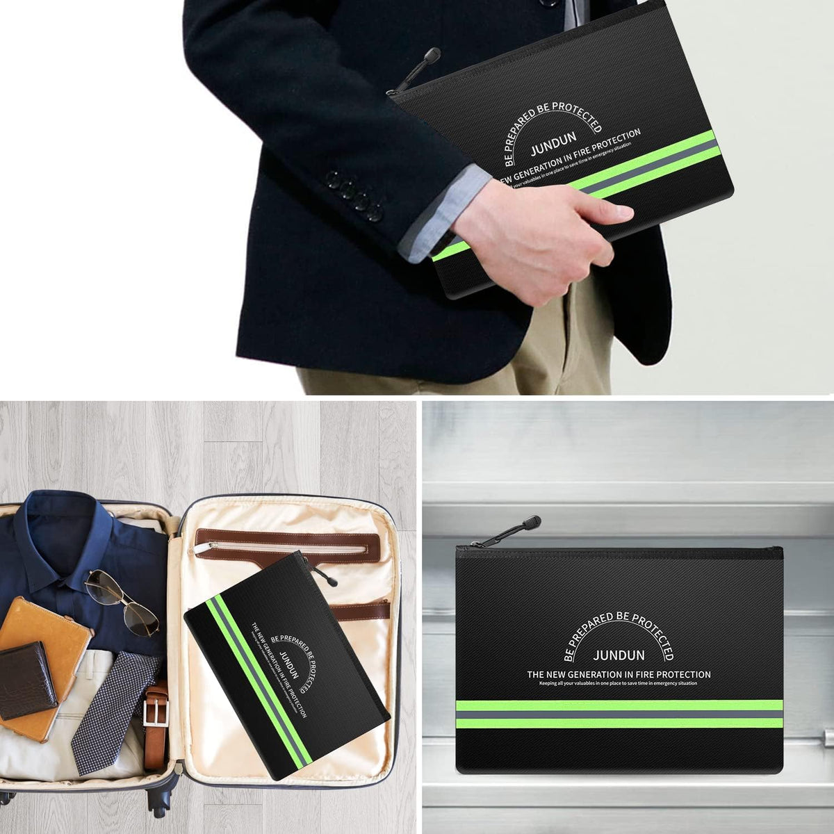 JUNDUN Fireproof Document Bags,14.2”x 10.0”Waterproof Fireproof