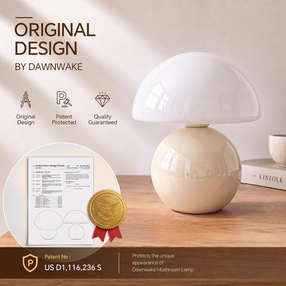 Dawnwake Mushroom Lamp Table Lamp for Bedroom-Small Desk Table Lamps,White
