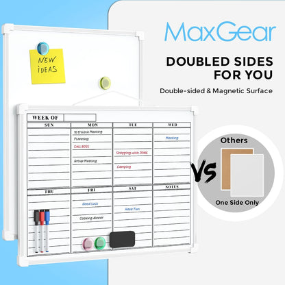 MaxGear Monthly Calendar Dry Erase Board for Wall, 16"x12", White Frame | Double-Sided, Hanging Small White Board, Portable Whiteboard for Planning, Drawing, Memo, to Do List, Home, Kitchen, Office