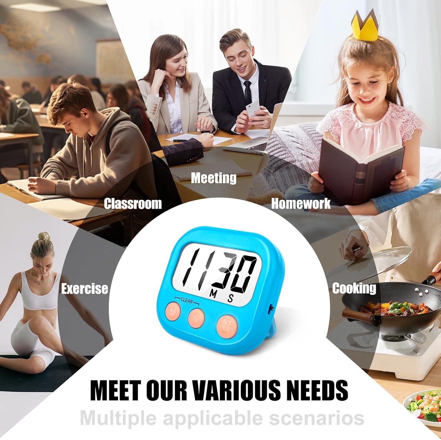 2 Pack Digital Kitchen Timer for Cooking Big Digits Loud Alarm Magnetic Backing Stand Cooking Timers for Baking White