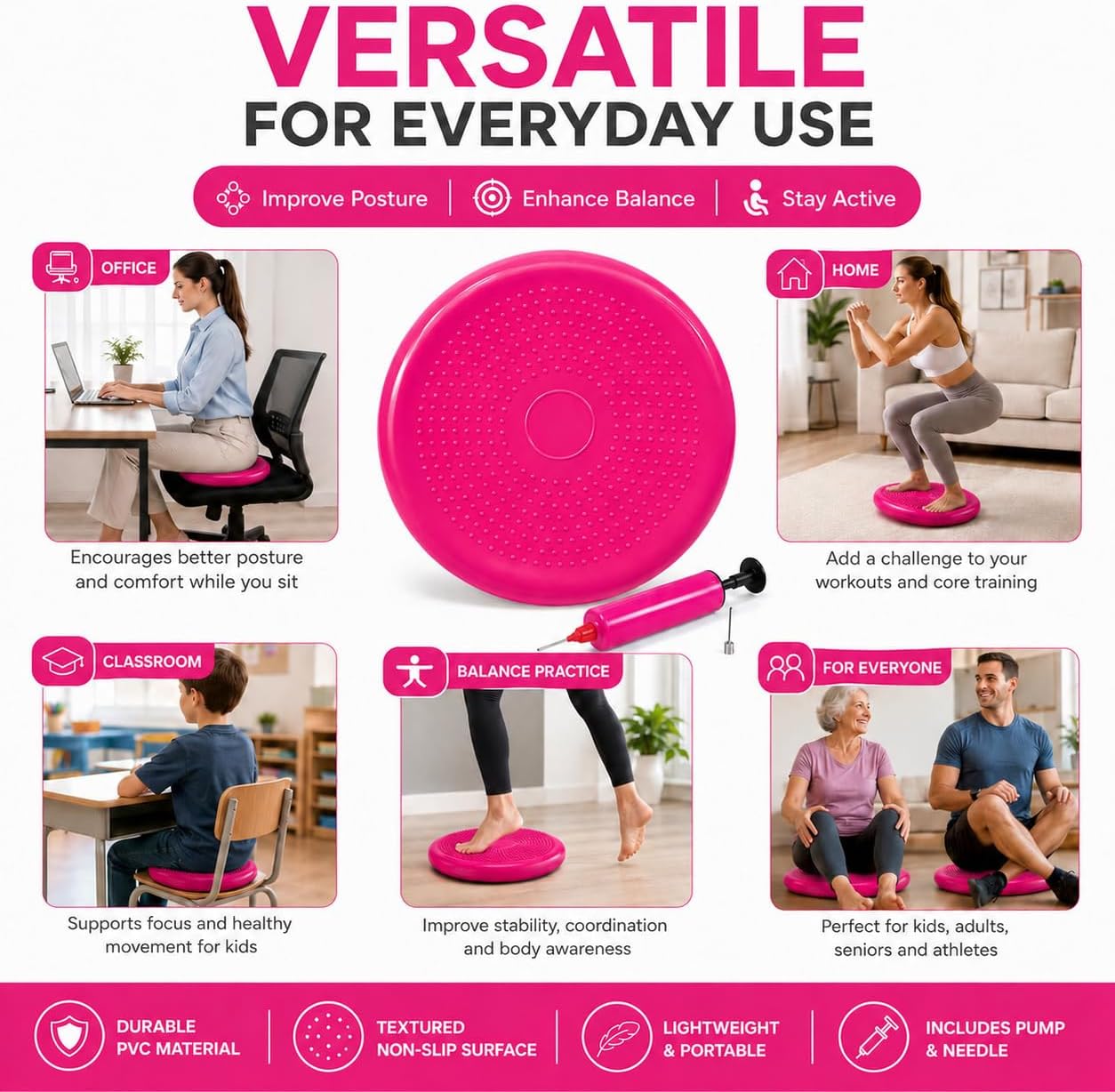 Hanstuten Wobble Seat Cushion & Core Balance Disc - Rubber Wiggle Seat for Active Sitting, Office Desk Chair, and Core Strength Training