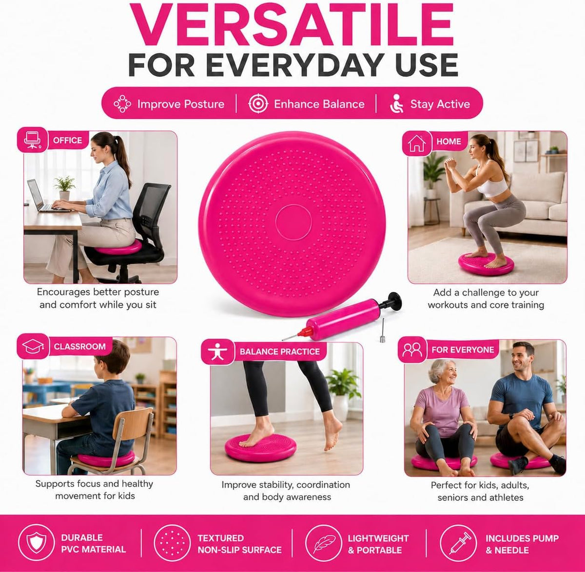 Hanstuten Wobble Seat Cushion Balance Disc - Rubber Wiggle Seat for Active Sitting, Office Desk Chair, and Core Strength Training