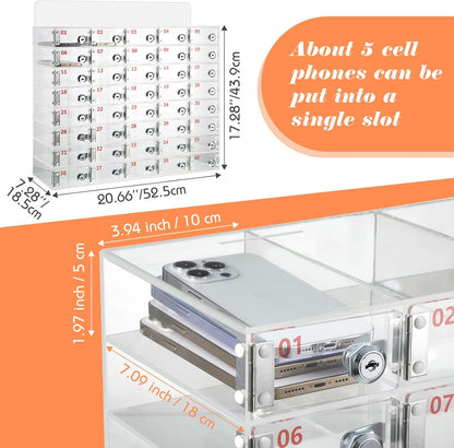 Threan 12 Slot Cell Phone Storage Box, Acrylic Clear Cell Phone Storage Cabinet Wall Mounted with Door, Locks and Keys for Office School Factory