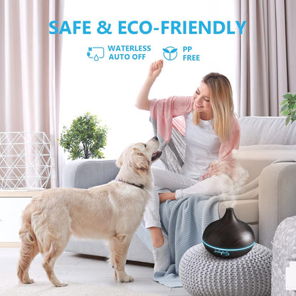 SACATR 500ml Essential Oil Diffuser with 15 Essential Oils, Ultrasonic Cool Mist Humidifier, Remote Control, 4 Timers, 15 Color Lights, Auto Shut-Off