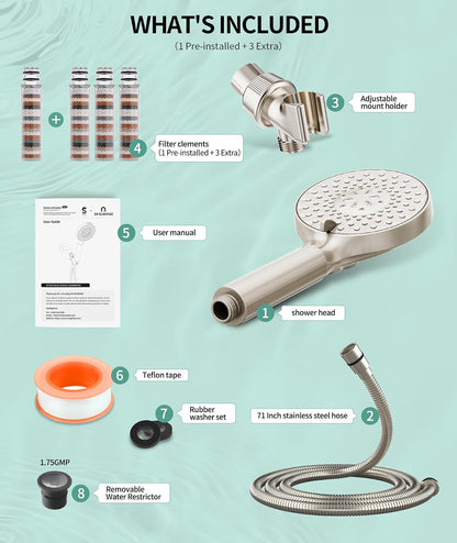 SR SUN RISE Filtered Shower Head with Handheld High Pressure 9 Spray Mode Showerhead Detachable Shower Head Water Softener Filters Beads for Hard Water Remove Chlorine 1 Filter Chrome