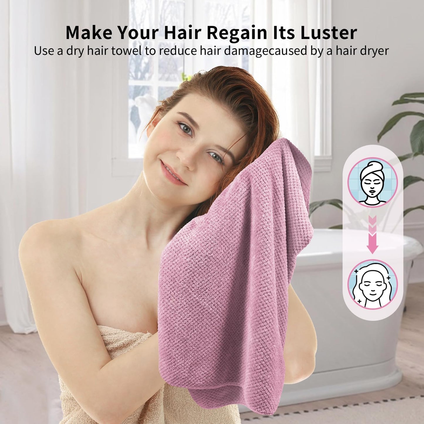 my novel things 2 Pack Extra Large Microfiber Hair Towel Wrap for Women, 37.4" x 26.4" Super Absorbent & Quick Dry with Elastic Strap for Curly Hair (Blue)