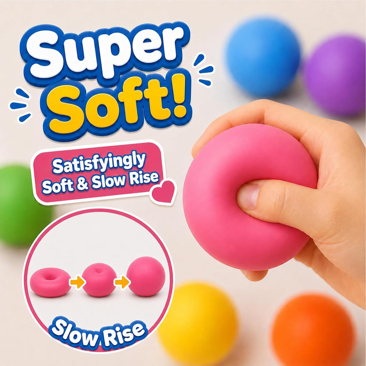 24 Pack Slow Rise Stress Balls, 2.5" Full Size Squishy Balls, Soft Stretchy Sensory Fidget Toys for Adults Kids, Classroom Rewards, Prize Box Toys, Office Stress Toys & Gifts