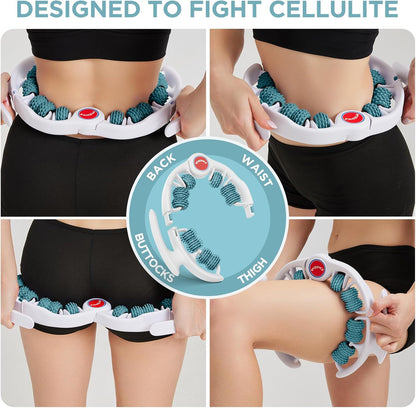 Cellulite Massage Tool, Anti-Cellulite Roller- Lymphatic Drainage Massager - Muscle Roller, Deep Fascia Massage, Dimpled Skin Removal, Legs/Thighs/Buttocks, Smooth Skin (14 Wheel - Green)