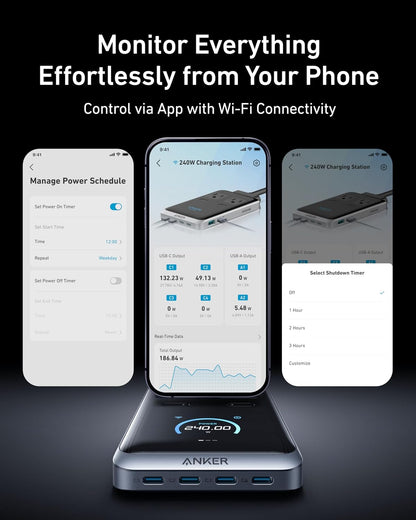 Anker Prime Charging Station, 240W 8-in-1 Power Strip, 2 AC, 4 USB C