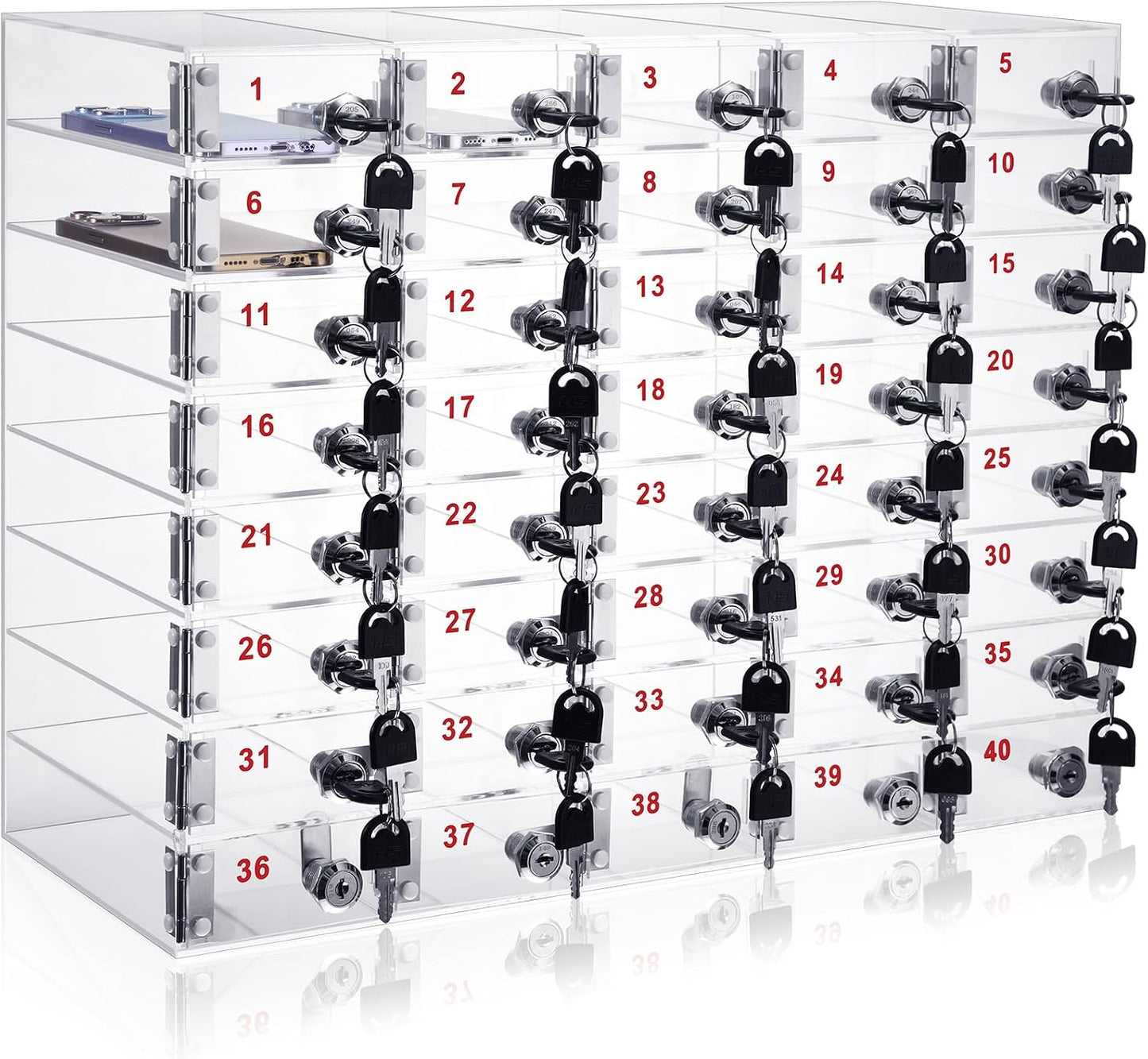 Layhit 20 Slots Cell Phone Locker Box for Classroom Clear Acrylic Cell Phone Storage Cabinet Bin with Door Locks for Classroom School Students Office Factory Employees