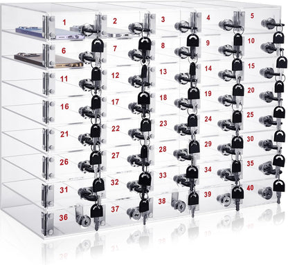 Layhit 20 Slots Cell Phone Locker Box for Classroom Clear Acrylic Cell Phone Storage Cabinet Bin with Door Locks for Classroom School Students Office Factory Employees