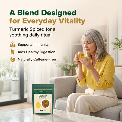 VAHDAM Turmeric Saffron Tea (3.53 oz| 50+ Cups) Caffeine Free Herbal Tea
