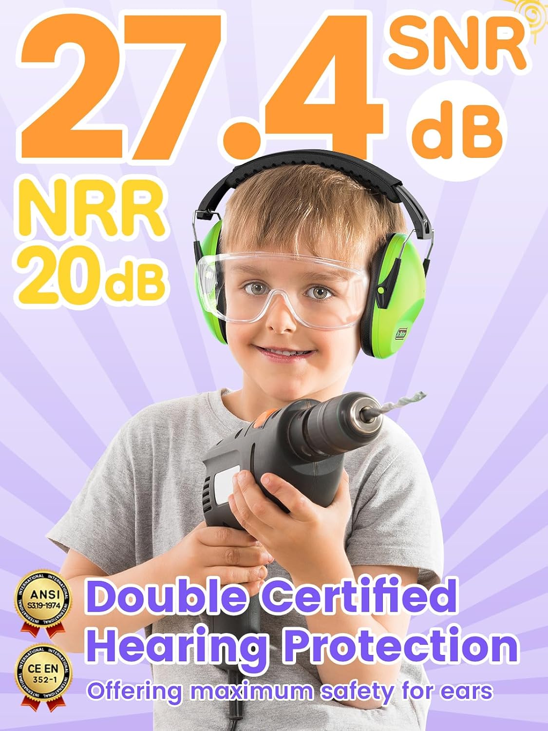 Dr.meter Ear Muffs for Noise Reduction: 27.4SNR Noise Cancelling Headphones for Kids Adults, EM100 Adjustable Hearing Protection Earmuffs for Monster Jam, Autism Sensory, Concerts, Fireworks- 3PACK