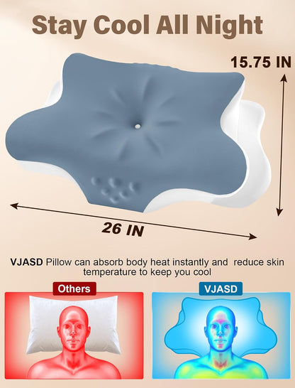 Cervical Neck Pillow for Pain Relief – Ergonomic Memory Foam Pillow for Side Sleeper Contour Orthopedic Bed Pillow for Neck Support with Cooling Cover – Ideal Christmas Birthday Gift for Women Men