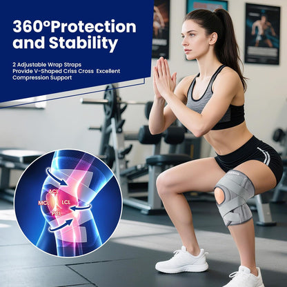 JOMVD Knee Brace for Knee Pain, Meniscus Tear, Adjustable Knee Support with Side Spring Stabilizers for ACL, MCL, Arthritis, Patella Stability, Knee Pain Relief, Injury Recovery, Women and Men, Medium