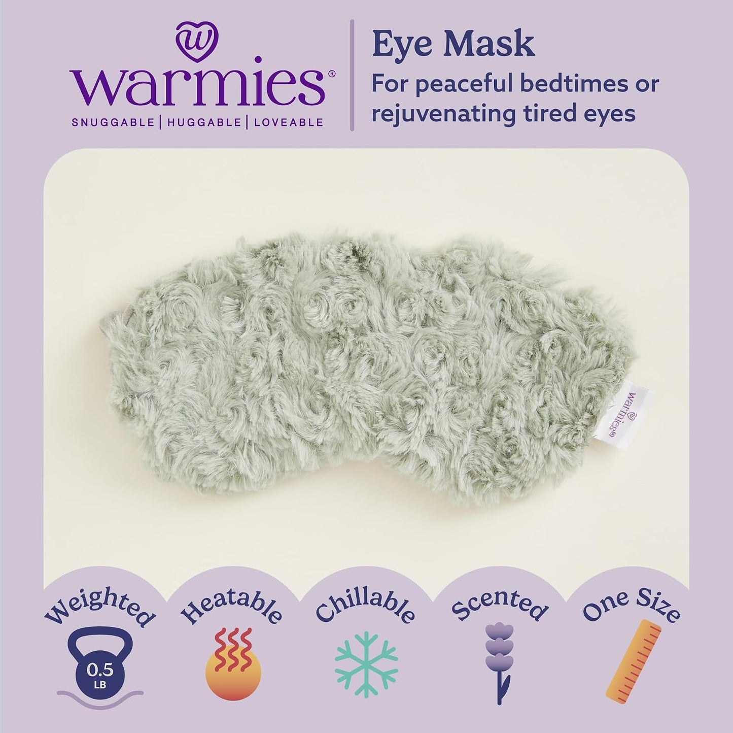 warmies Microwavable Eye Mask for Warmth & Comfort - Heat & Cooling Eye Compress for Dryness Relief - Weighted & Heated Lavender Sleep Mask for Calming Relaxation - Curly Sage