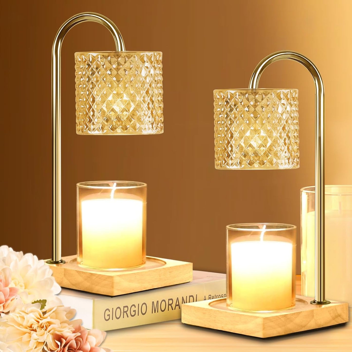 TigQiang Candle Warmer Lamp with Timer Dimmer, Birthday Gifts for Women Mom, House Warming Gifts, Elegant New Home Decor, Wax Warmer for Jar Candles, Heater Lamp for Scented Wax, Amber Glass