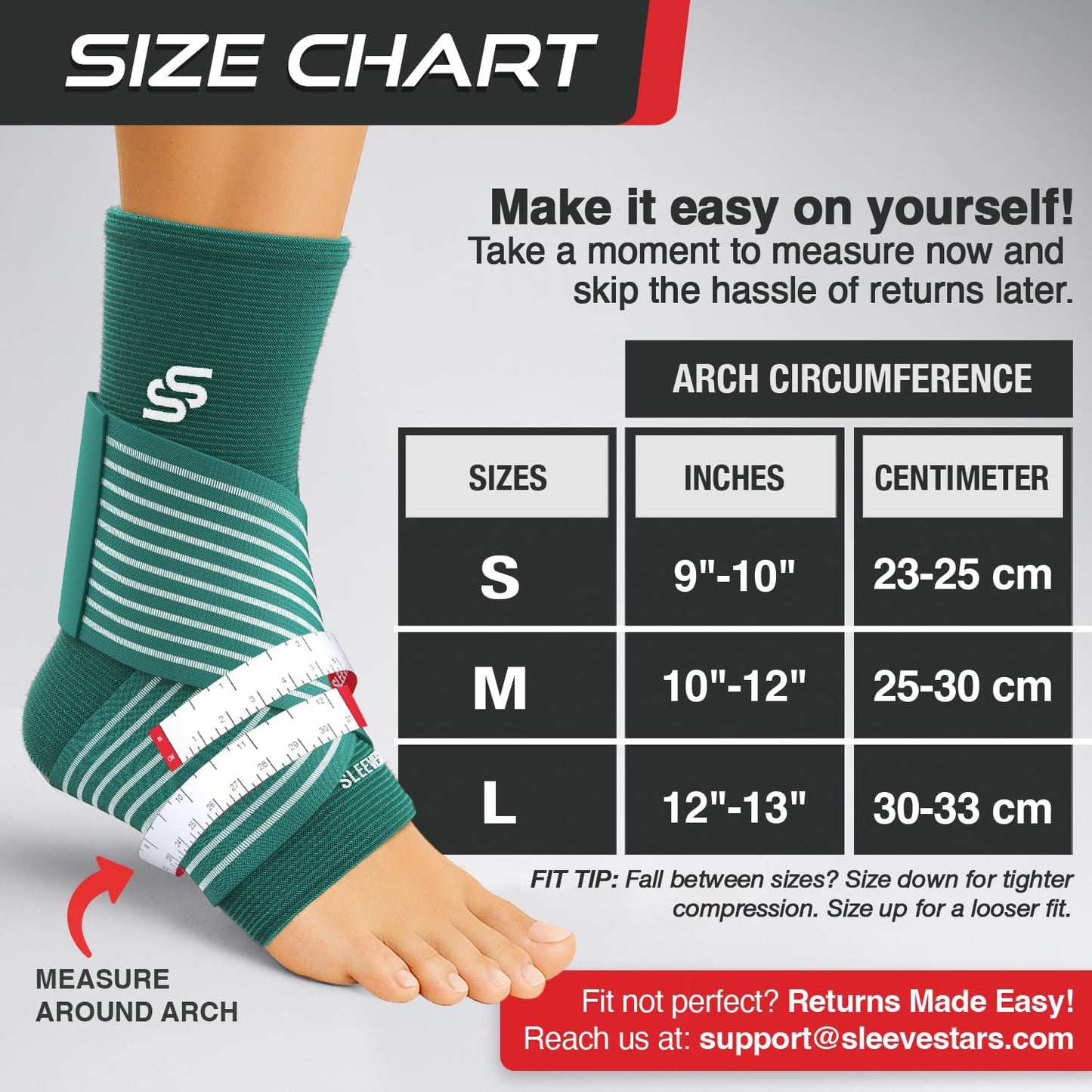 Sleeve Stars Ankle Brace for Women & Men, Ankle Wrap for Sprain, Compression Sleeve for Plantar Fasciitis Relief, Easy Customizable Support: w/ Removable Strap (Single/M:10"-12"/Black)