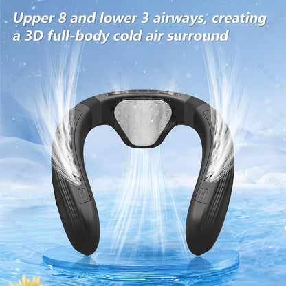 Neck Air Conditioner Fans That Blow Cold Air Cooling Device Wearable Fan, 5200mAh Battery Operated, Black