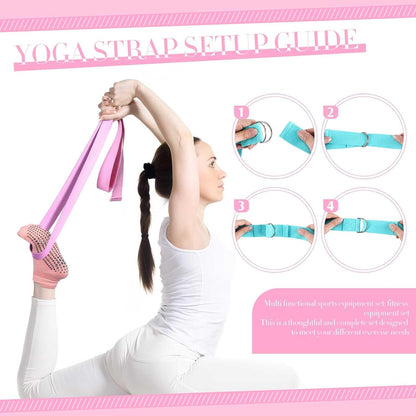 Poen Pilates Equipment Kit for Home Workout Pilates Ring and Ball Set for Women 12'' Circle Yoga Fitness Essentials Kit with Resistance Bands, Yoga Strap, Socks,Bag