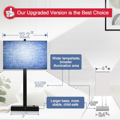 21" Touch Bedside lamps with 2 USB & AC Outlets, 3-Way Dimmable Bedside Table Lamps Set of 2 for Bedroom Living Room Office Reading, Gray Shade Lamps for Night Stands, 5000K LED Bulbs Included
