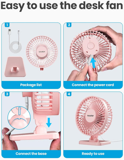 Gaiatop USB Desk Fan, Small But Powerful, Personal Portable Quiet 3 Speeds, Adjustable Mini Table Desktop fan for Cooling Home Office Car Summer Travel Gifts Blue