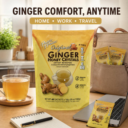 Instant Ginger Honey Crystals Family Value Pack 60 Sachets 18g per Sachets (Total 38oz/ 1080g) By Prince of Peace