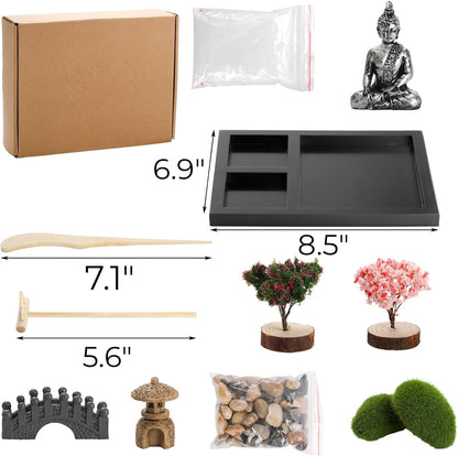 Hiceeden Zen Garden Kit for Desk, 8.5×7 Inches Japanese Mini Zen Garden Accessories, Sand Tray Therapy Kit Meditation Gift for Home Office Desk Decor