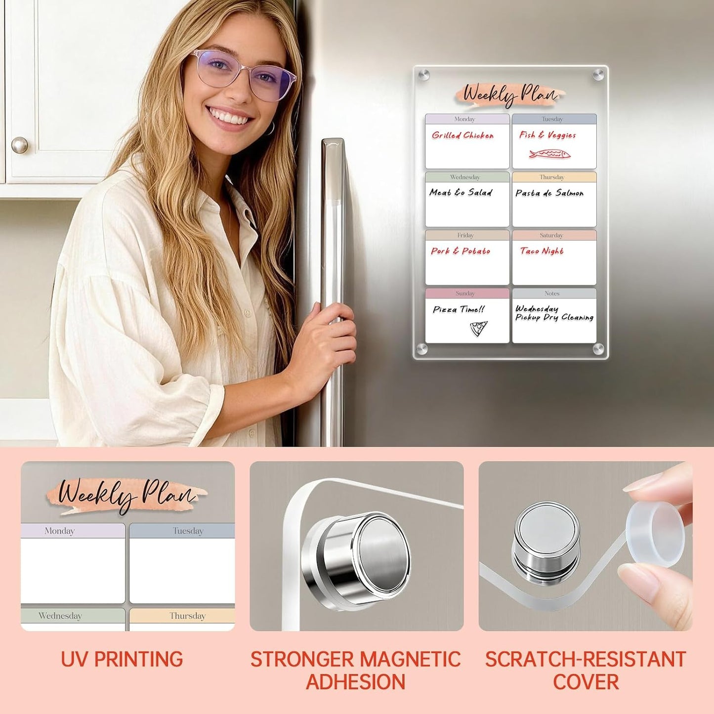 Acrylic Magnetic Kids Chore Board & Star Reward Jar - Dry Erase Fridge Calendar with Erasable Markers, Wooden Stars & DIY Stickers for Visual Schedule, Behavior Tracking & Potty Training Toddlers