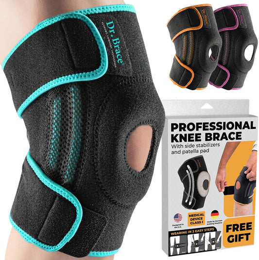 DR. BRACE ELITE Knee Brace with Side Stabilizers & Patella Gel Pads for Maximum Knee Pain Support and fast recovery for men and women-Please Check How To Size Video (Mercury, Large)