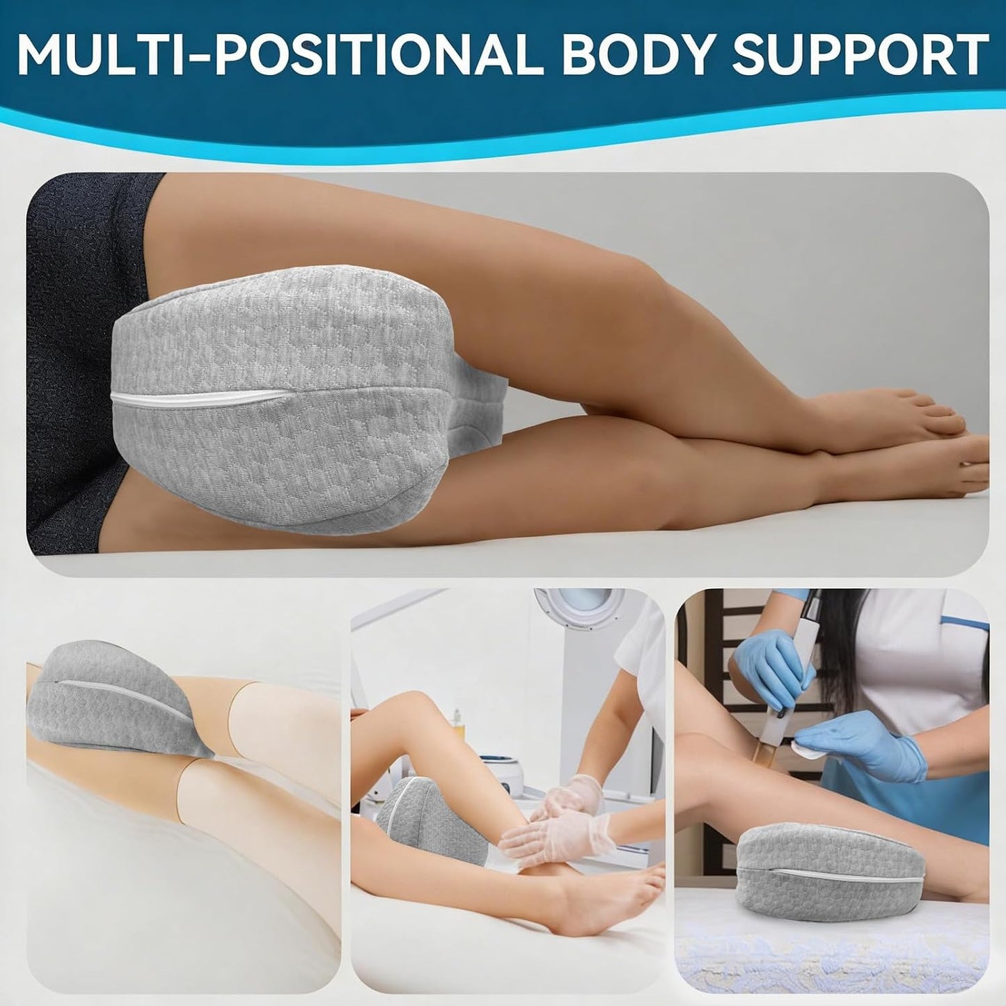 QISHFEN Knee Pillow for Side Sleepers Hip Pain Memory Foam - Leg Pillow for Side Sleeping Back, Sciatica, Knee Pain Relief - Side Sleeper Pillows with Washable Cover (1 Pack)