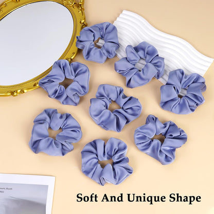 Satin Scrunchies for Women – 8PCS Blush & Brown Silk Hair Ties Set – No Crease, Frizz-Free, Gentle Elastic Hair Bands, Soft & Stylish Everyday Hair Accessories Gifts