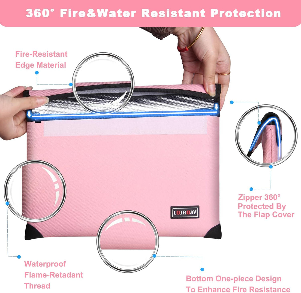 Fireproof Document Bag - with 5200°F Heat Insulated, Waterproof Fireproof Bag with Zipper, 8 Layers of Functional Materials, Fireproof Money Bag for Cash/Documents/Valuables, Fire bag 11"x7.7"