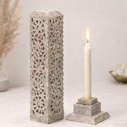 Carry Me Handmade Marble Soapstone Incense Stick Burner | Candle Stick Holder, Tea Light Stand, 3 x 3 x 11 Inches, Decorative Home and Kitchen Decor, Perfect for Gifting