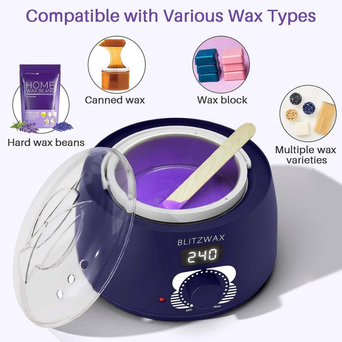 BLITZWAX Brazilian and Bikini Waxing Kit for Women, Hard Wax Warmer for Face, Legs and Body, At Home Hair Removal Kit, Beginner Friendly, Digital Fast Heating, 51 Wax Items