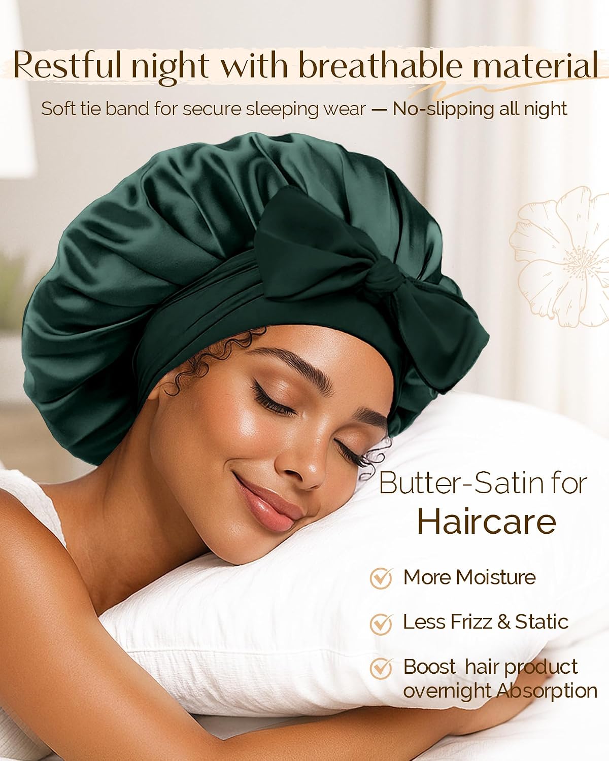 YANIBEST Adjustable Double Layer Satin Bonnet, Silk Hair Bonnet for Sleeping with Elastic Tie Curly Natural Hair Reduce frizz