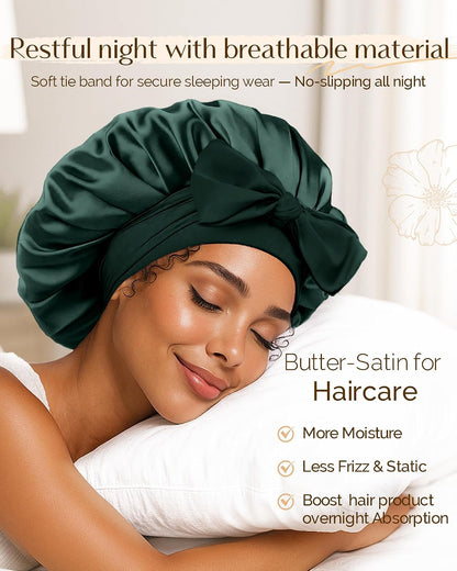 YANIBEST Adjustable Double Layer Satin Bonnet, Silk Hair Bonnet for Sleeping with Elastic Tie Curly Natural Hair Reduce frizz