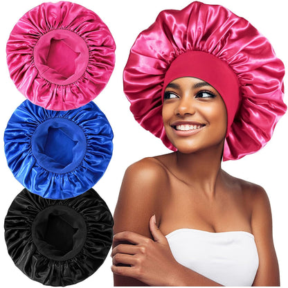 3PCS Extra Large Satin Bonnets for Sleeping, Hair Bonnets for Black Women Braids Curly Hair, C