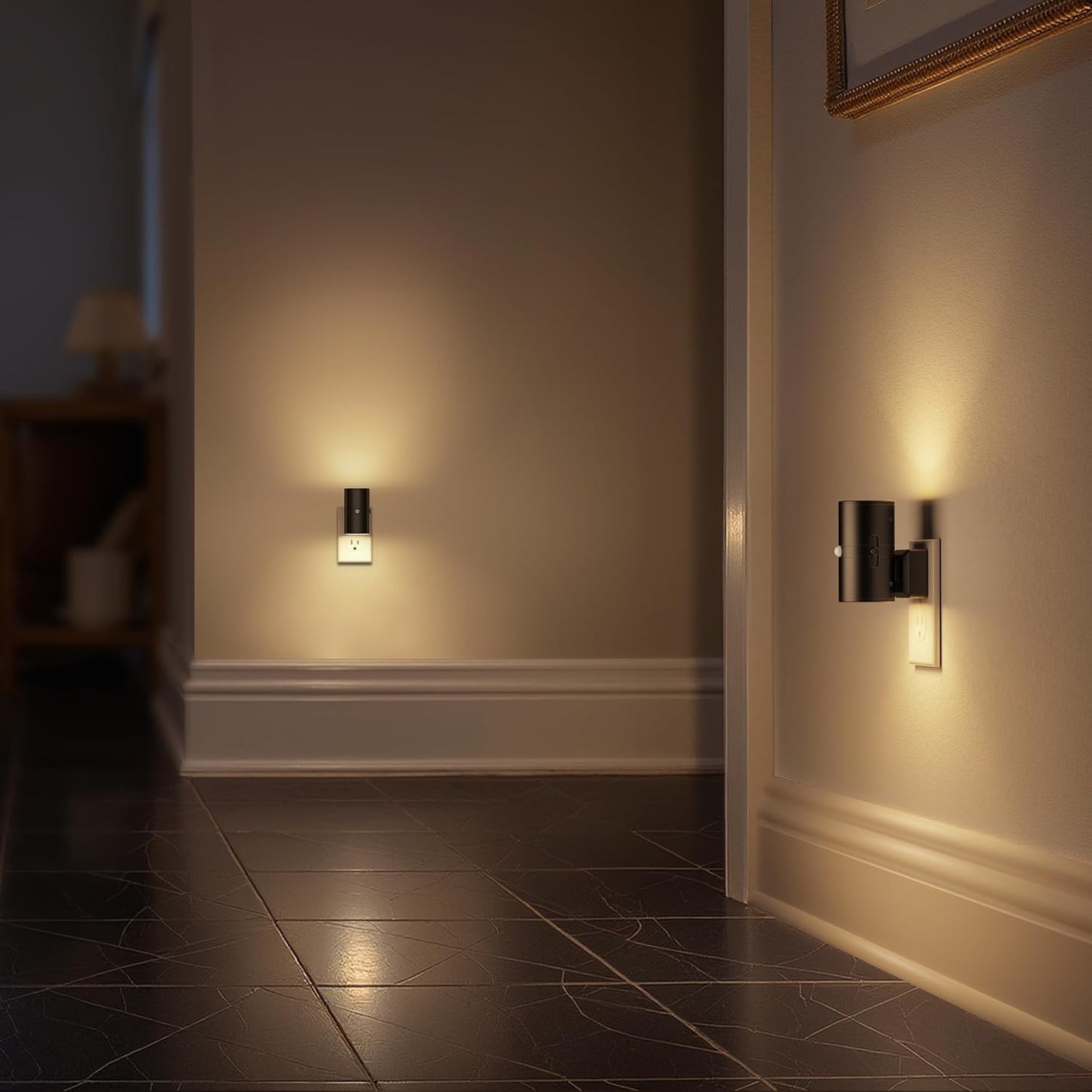 Briignite Night Lights Plug into Wall, Modern LED Night Light Plug in, Dusk to Dawn Sensor,Amber Night Light 0-100LM Adjustable Brightness, Dimmable NightLight for Hallway, Bedroom, Stairway, 2 Pack