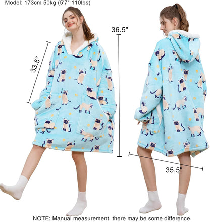 Kipswiza Wearable Blanket Hoodie Gifts for Women and Men, Oversized Cozy Warm Flannel Sherpa Hooded Blankets Sweatshirt with Giant Pockets for Adult and Teens, Dark Gray