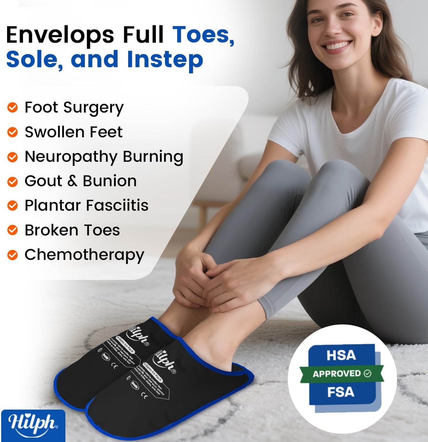 Hilph Foot Ice Pack Slippers,1 Pair Ice Pack for Foot and Toes for Plantar Fasciitis, Gout, Bunions & Neuropathy Relief, HSA or FSA Eligible Hot Cold Therapy Gel Slippers for Surgery Recovery, Blue
