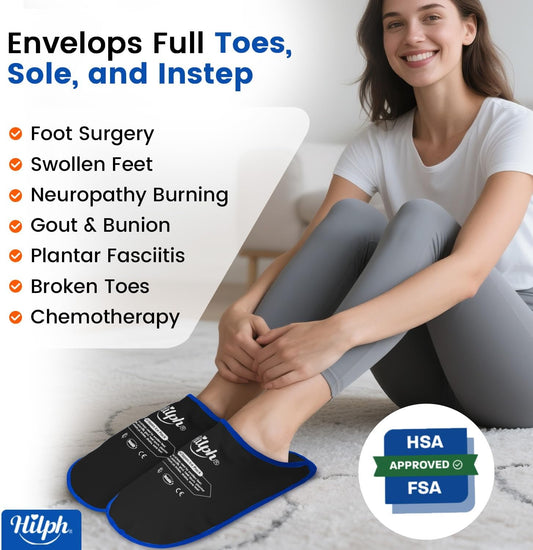 Hilph Foot Ice Pack Slippers,1 Pair Ice Pack for Foot and Toes for Plantar Fasciitis, Gout, Bunions & Neuropathy Relief, HSA or FSA Eligible Hot Cold Therapy Gel Slippers for Surgery Recovery, Blue